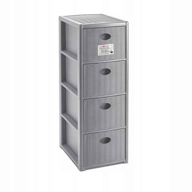 Úložný plastový regál Elegance Slim, 4 zásuvky, šedý