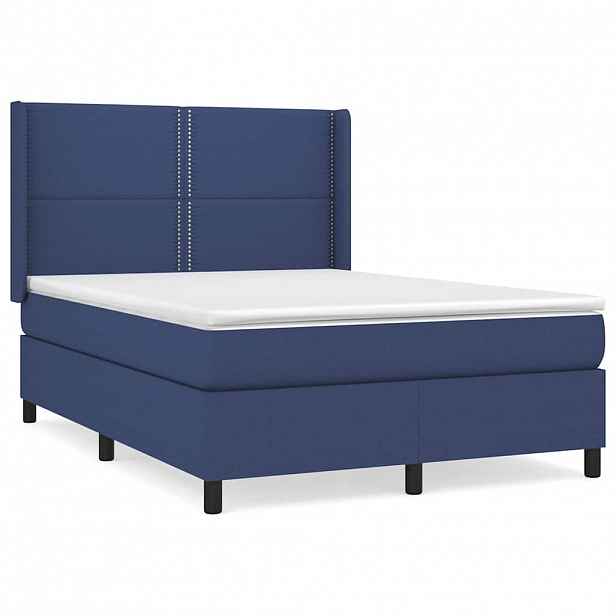 vidaXL Box spring postel s matrací modrá 140x190 cm textil