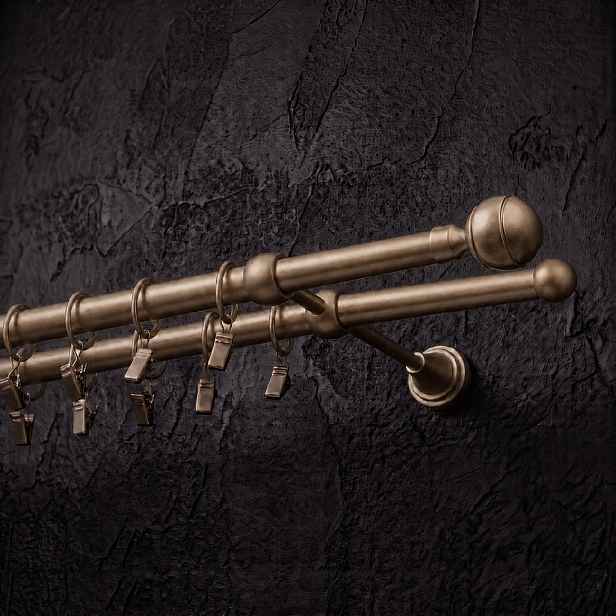 Kovová dvouřadá garnýž Ø 16 mm více rozměrů ROSARIO DIMO mosazný antik dvouřadá Mybesthome Rozměr: 180 cm
