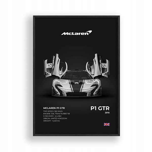 Obraz Auto McLaren P1 Gtr Rámeček Dřevěný Černý 30x42 cm