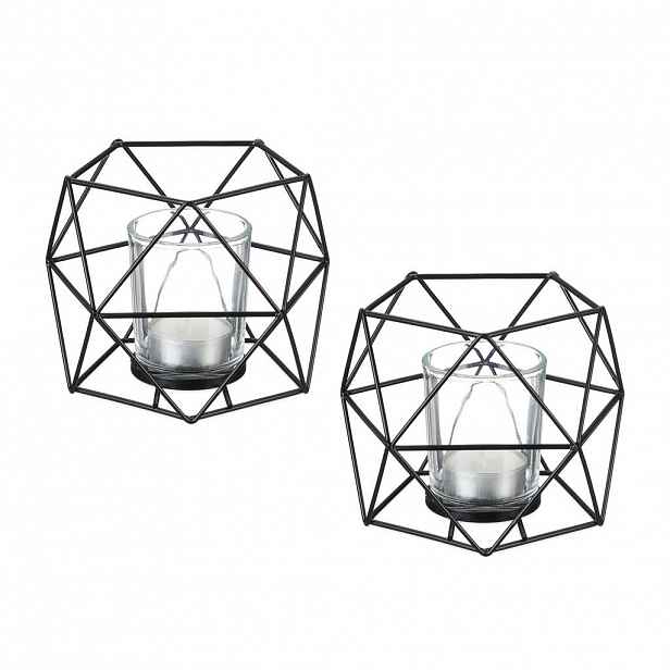 Relaxdays SVÍCEN Černý 2dílný-Set geometrická mřížka kov sklo