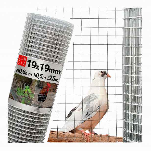 Síť na klec pro papoušky ptáky 0,5 x 25 m, kovová, pozink, 19 x 19