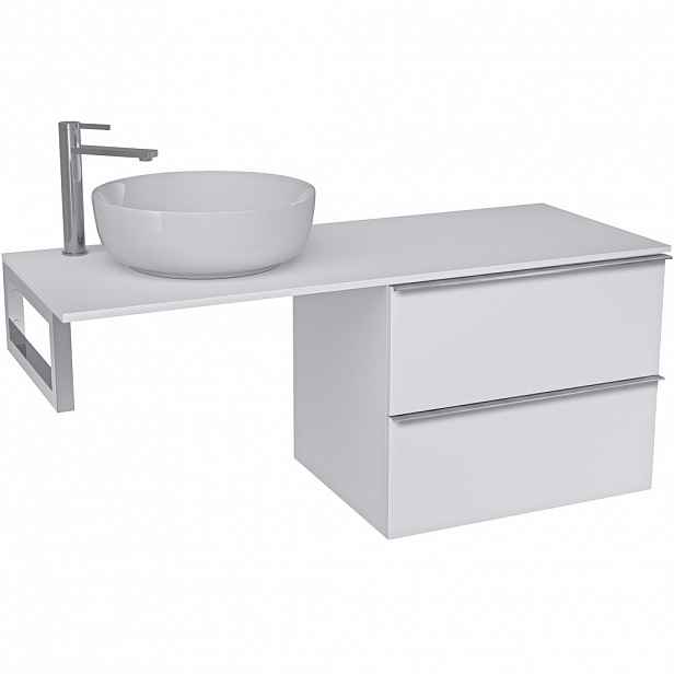 Koupelnová skříňka Velora - bílá matná, úchytka chrom + deska pod umyvadlo Navira Slim - 18 mm + konzole chrom - 140x54,8x46,5 cm