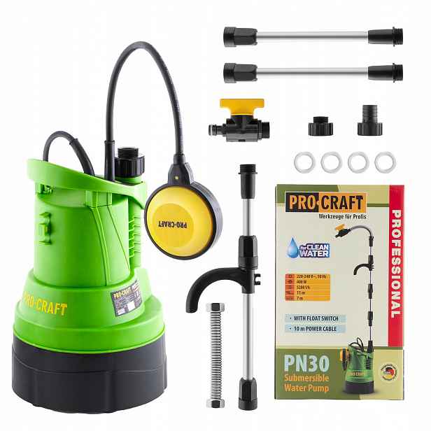 Ponorné čerpadlo do sudu na dešťovou vodu Procraft PN30 400W 5200 l/h