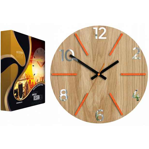 Nástěnné hodiny Dubový akrylový Aksel Wood Orange Mirror Kulatý