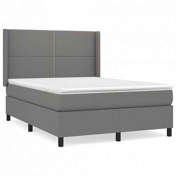vidaXL Box spring postel s matrací tmavě šedá 140x200 cm textil