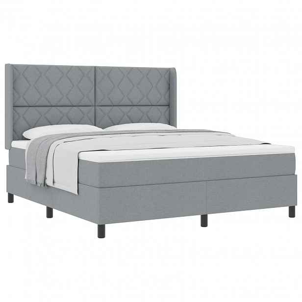 vidaXL Postel s boxspringem s čelo Světle šedá 200 x 180 cm textil