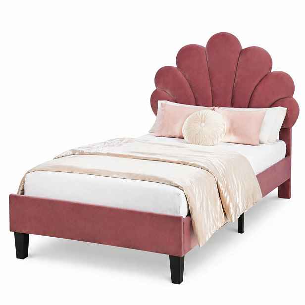 CHICFURN ČALOUNĚNÁ POSTEL 90/200 cm v bordó sametové látce s květinovým čelem