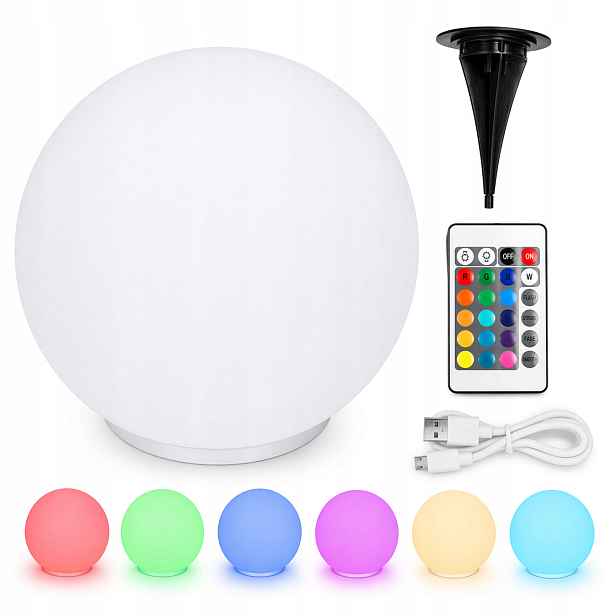 Led Zahradní Lampa Solární koule Rgb 20 cm zapichovací pozemní bílá mléčná