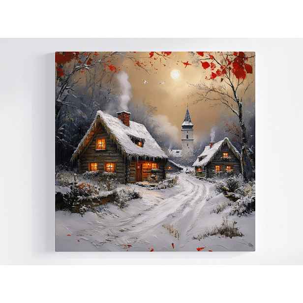 Obraz Na Plátně Kanasa Zima Sníh Mráz Vesnice Kostel Cesta 50x50
