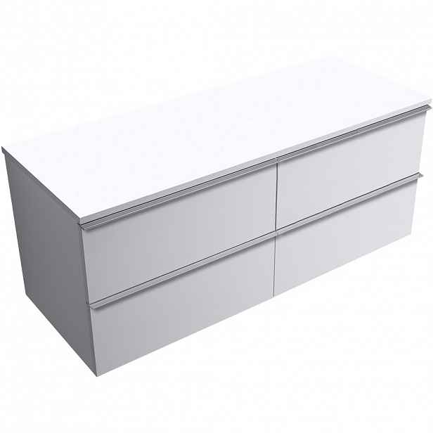 Koupelnová skříňka Velora - bílá matná, úchytka chrom + deska pod umyvadlo Navira Slim - 18 mm - 140x54,8x46,5 cm