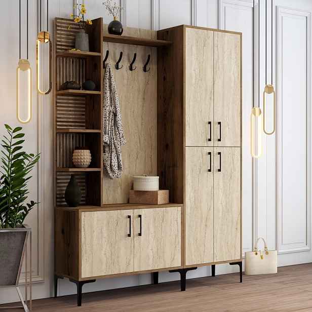 Předsíňová stěna Viyana Da - Walnut, Travertine