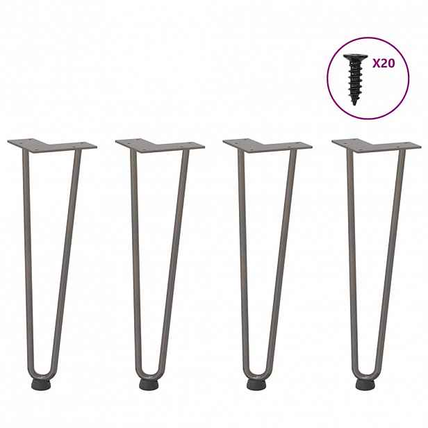 vidaXL Nohy na konferenční stolek ve tvaru vlásenky 4 ks, přírodní ocel, 42 cm, masivní ocel