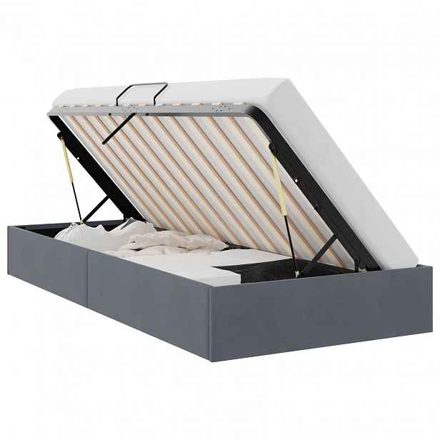 vidaXL Postel s úložným prostorem Tmavě šedá 100 x 203 cm Samet