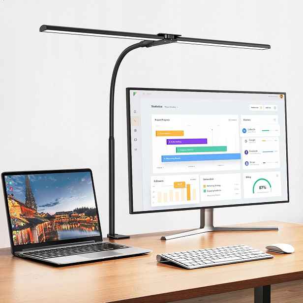 Dvouhlavá stolní lampa s 5 úrovněmi teploty barev, stmívatelná
