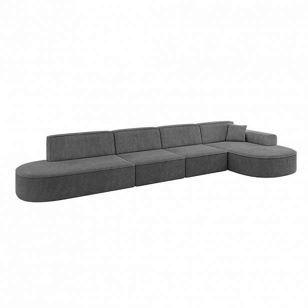 ALTDECOR ROHOVÁ SEDAČKA s otomanem vpravo MARI-L3 – 413 × 171 × 79 cm, tmavě šedá manšestr
