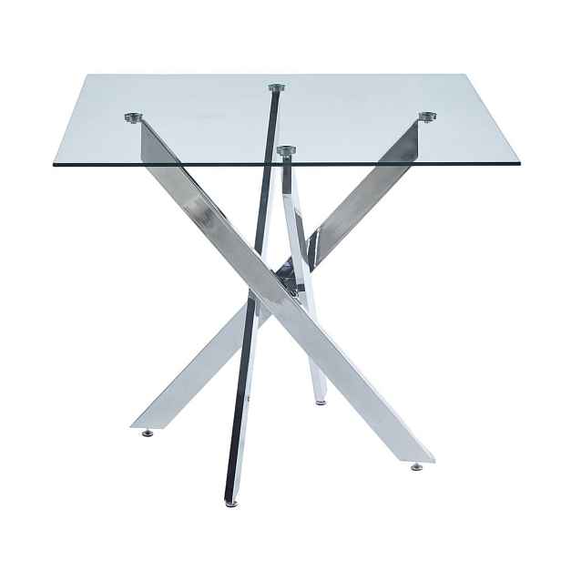 EVRYAE JÍDELNÍ STŮL se skleněnou deskou a stabilními kovovými nohami pro kuchyni a jídelnu stříbrná 80x80x75cm