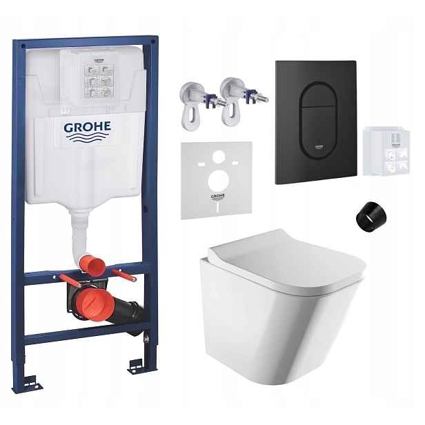 Grohe Wc stojan Rapid s mísou Fontana Rimless a tlačítkem černá matná barva