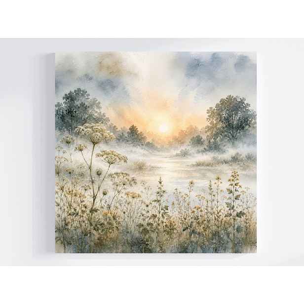 Obraz Na Plátně Canvas Krajina Rybník Jezero Trávy Ráno Úsvit Mlhy 50x50