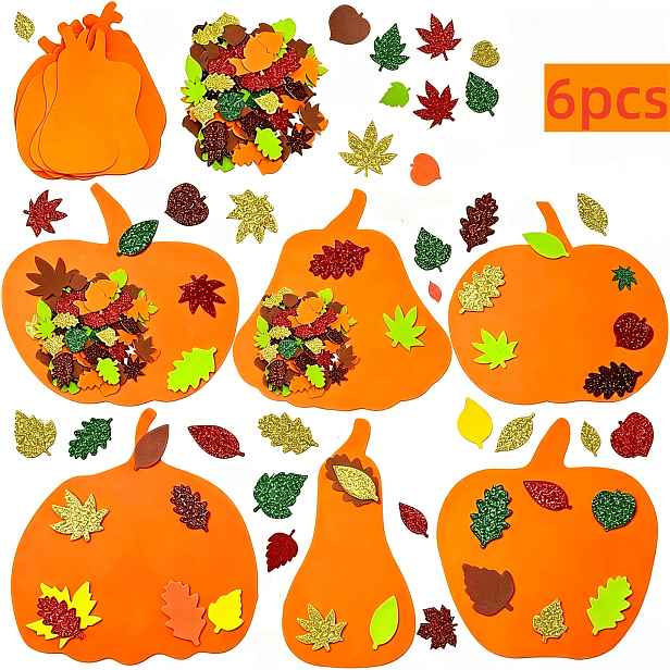 TEMU 6ks Dýňové Plátky a Podzimní Samolepky, Podzimní Řemesla, Halloweenské a Podzimní Dýňové Dekorace, Dekorace na Den Díkůvzdání, Vhodné pro