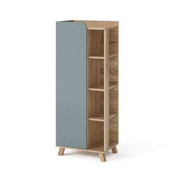 Vicco STŘEDNÍ SKŘÍŇKA Karen Sonoma/modrá 50 x 128 cm s dveřmi a otevřenými přihrádkami
