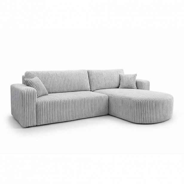 Kaiser Möbel ROHOVÁ SEDAČKA s funkcí spaní, manšestrová tkanina Tilia, Šedá, Pravá strana, ROUND ONE XL