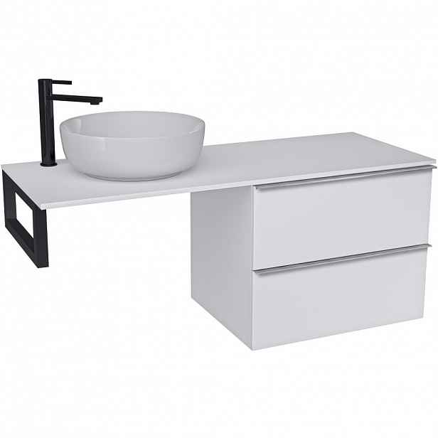 Koupelnová skříňka Velora - bílá matná, úchytka chrom + deska z lit. mramoru Elanys - 12 mm + konzole černá - 140x54,2x46,5 cm