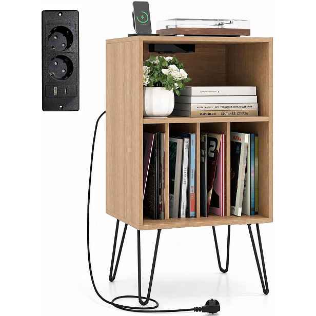 Regál Na Gramofon Costway S Nabíjecí Stanicí, Police Na Vinylové Desky
