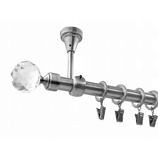 Garnýž Stropní Kov 19 mm jednoduchý Stříbrný Nikl 140 cm MIX Koncovek