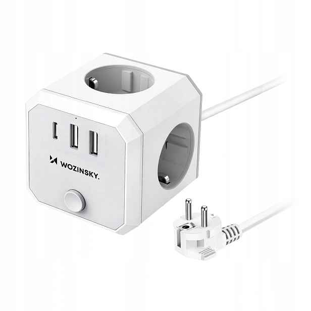 Napájecí Kostka Wozinsky 4X Ac 2X Usb-a 1X Usb-c 4000 W S Kabelem 1.8 M