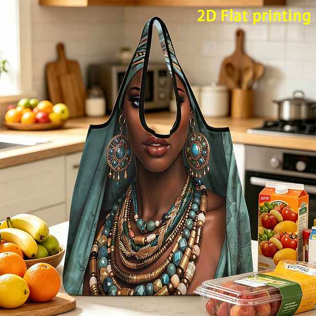 TEMU 1 ks, Skládací nákupní taška s velkým objemem African Beauty, opakovaně použitelná, vhodná pro skladování, ideální volba pro nezbytnosti ve