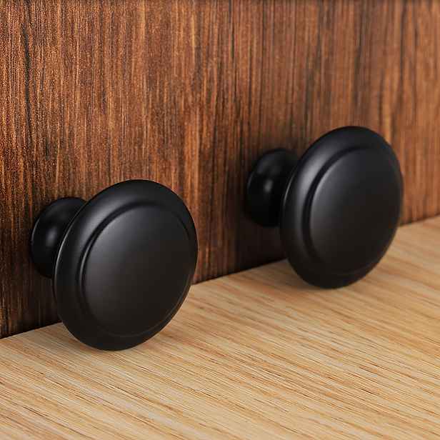 TEMU 10ks Matně Černé Kliky na Skříňky - 1" Kulaté Zásuvkové , Ploché Nerezové Rukojeti pro Kuchyňské Komody & Dveře
