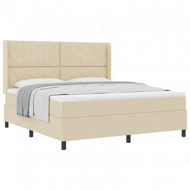vidaXL Postel s boxspringem s polštářem Krémová 200 x 180 cm textil