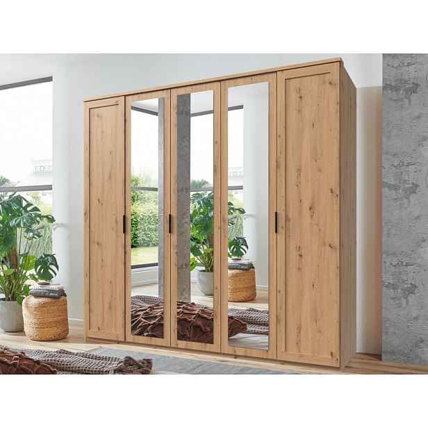 Šatní skříň Nadja, 225 cm, dub artisan/zrcadlo