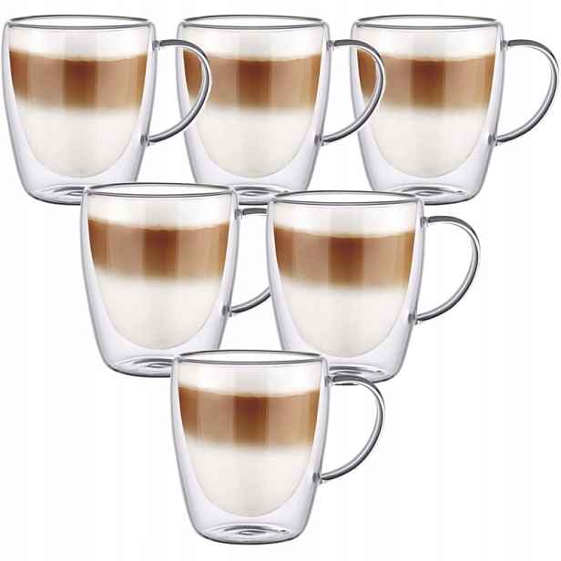 Termosklenice S Bílou Rukojeťí Kusů 6 Ks Renza 300 ML Na Latte