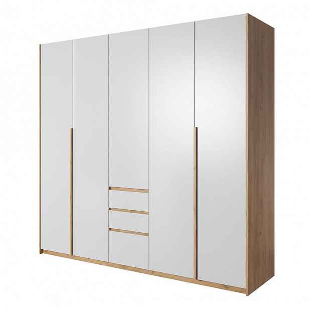 Velká šatní skříň 230 cm HELFIN - dub kraft zlatý / bílá