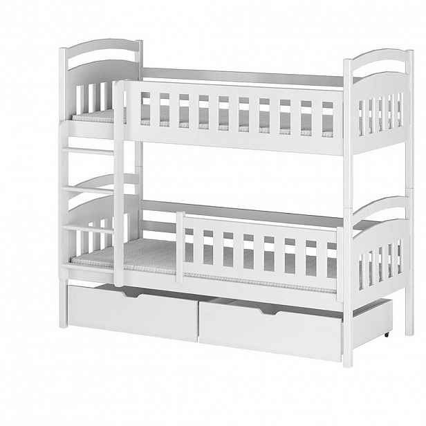 Kids Collective PATROVÁ postel 90 × 200 cm se 2 zásuvkami a 2 matracemi – bílá