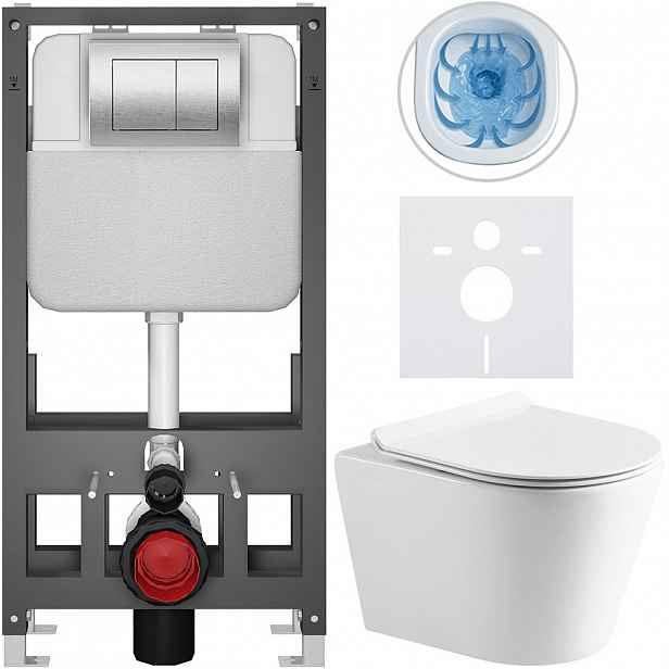 Kompletní WC set Basic/Carlito - bílá lesklá - WC tlačítko Maxio/Stříbrná - volně stojící - předstěnová instalace - 48,5x36,5 cm