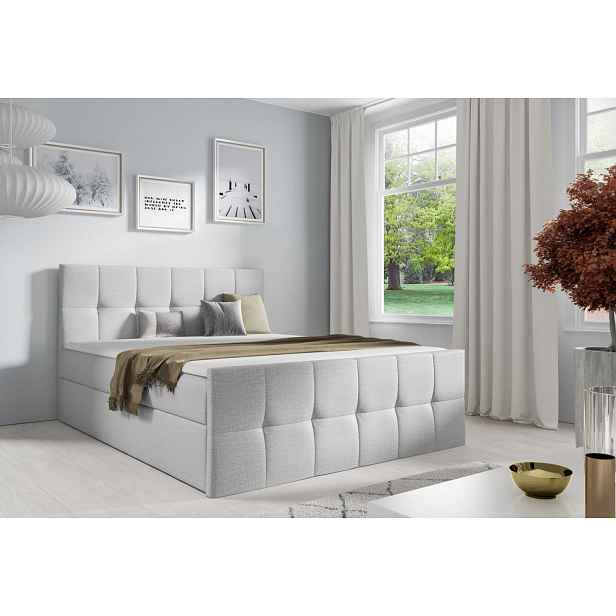 Manželská postel CHLOE - 200x200, světle šedá 1 + topper ZDARMA