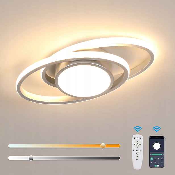 Led Stropní Svítidlo Plafon Závěsné Stříbrné Moderní Stmívatelné Dálkové Ovládání 39W