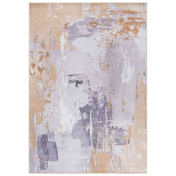 Koberec do obývacího pokoje béžový 140x200 cm abstraktní, moderní, měkký na praní