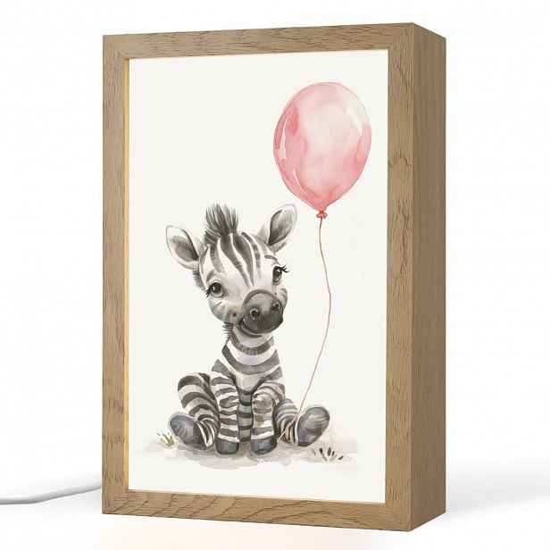 OnlyWow NOČNÍ LAMPIČKA Zebra - Dítě - Zvířata - Růžový balónek 20x30 cm