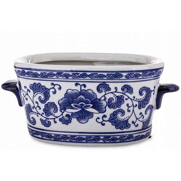 Váza květináč bílá modrá obal na květináč, stylová porcelánová dekorace