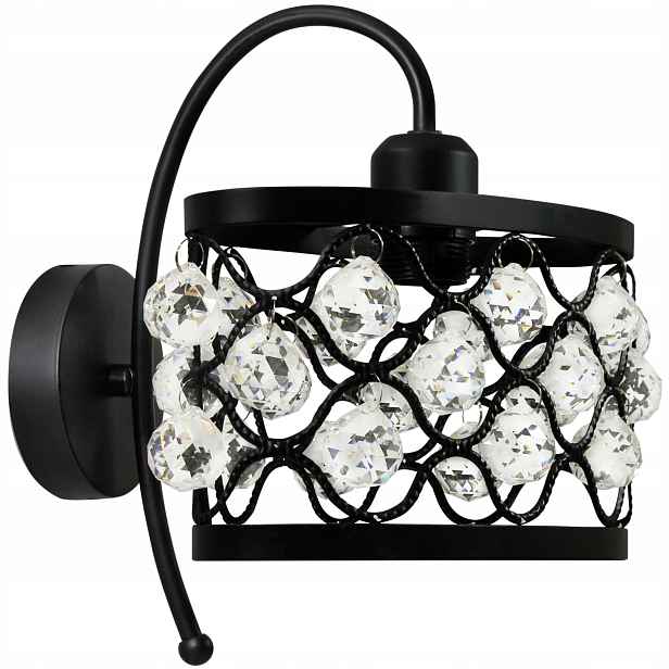 Černá nástěnná lampa s glamour krystaly do ložnice Elipsa Polux