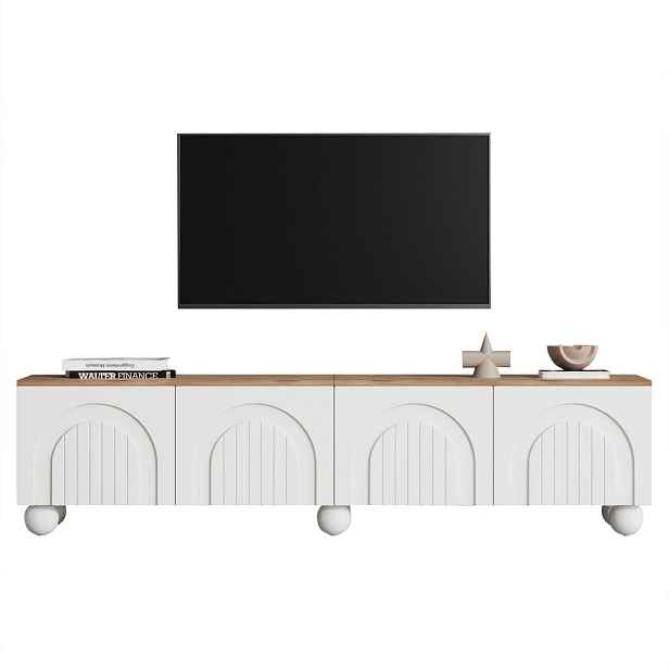 EVRYAE TV STOLEK MDF s rýhovaným designem a 4 dvířky úložný prostor přírodní 180/40/45 nábytek do obývacího pokoje stabilní