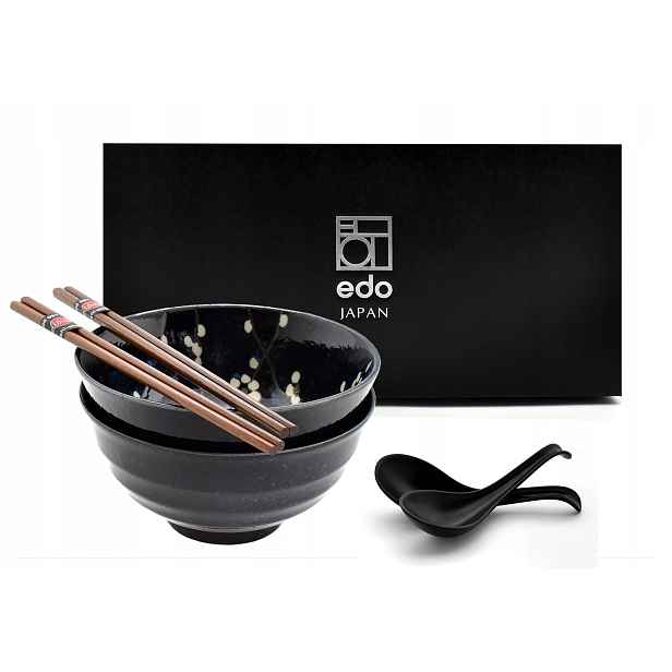 Sada 2 misek s lžícemi a paličkami Udon Hana Blue 800 ml Box