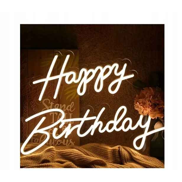Neon Led Happy Birthday K Narozeninám Nápis Velký Dvojitý Na Usb Baterie