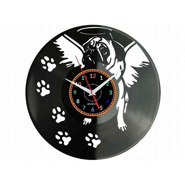 Pes Mops Nástěnné hodiny Vinylová deska Moderní dekorativní jako Dárek Ur