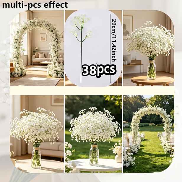 TEMU 38 svazků, 1140 stonků - Umělá gypsophila nejvyšší kvality, bílá imitace kytice pampelišek, vhodná pro svatební a narozeninové dekorace,