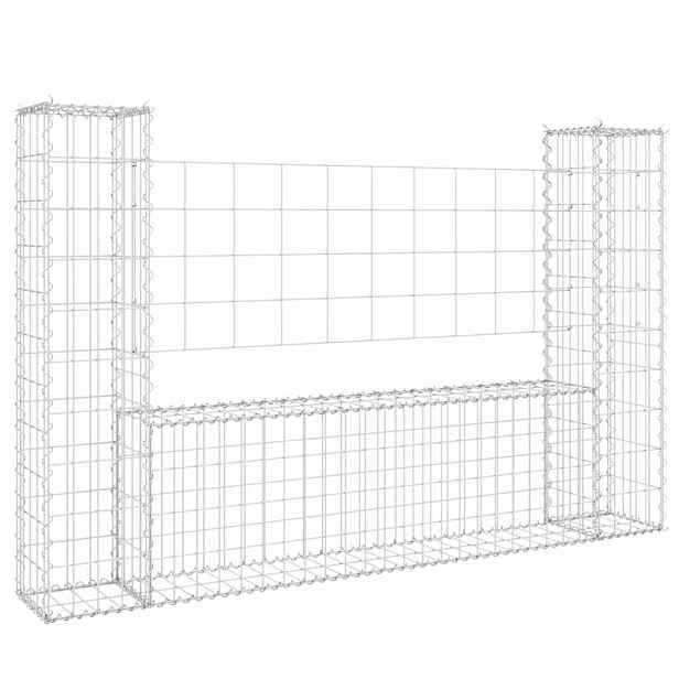 vidaXL Gabionový koš ve tvaru U se 2 sloupky železo 140 x 20 x 100 cm